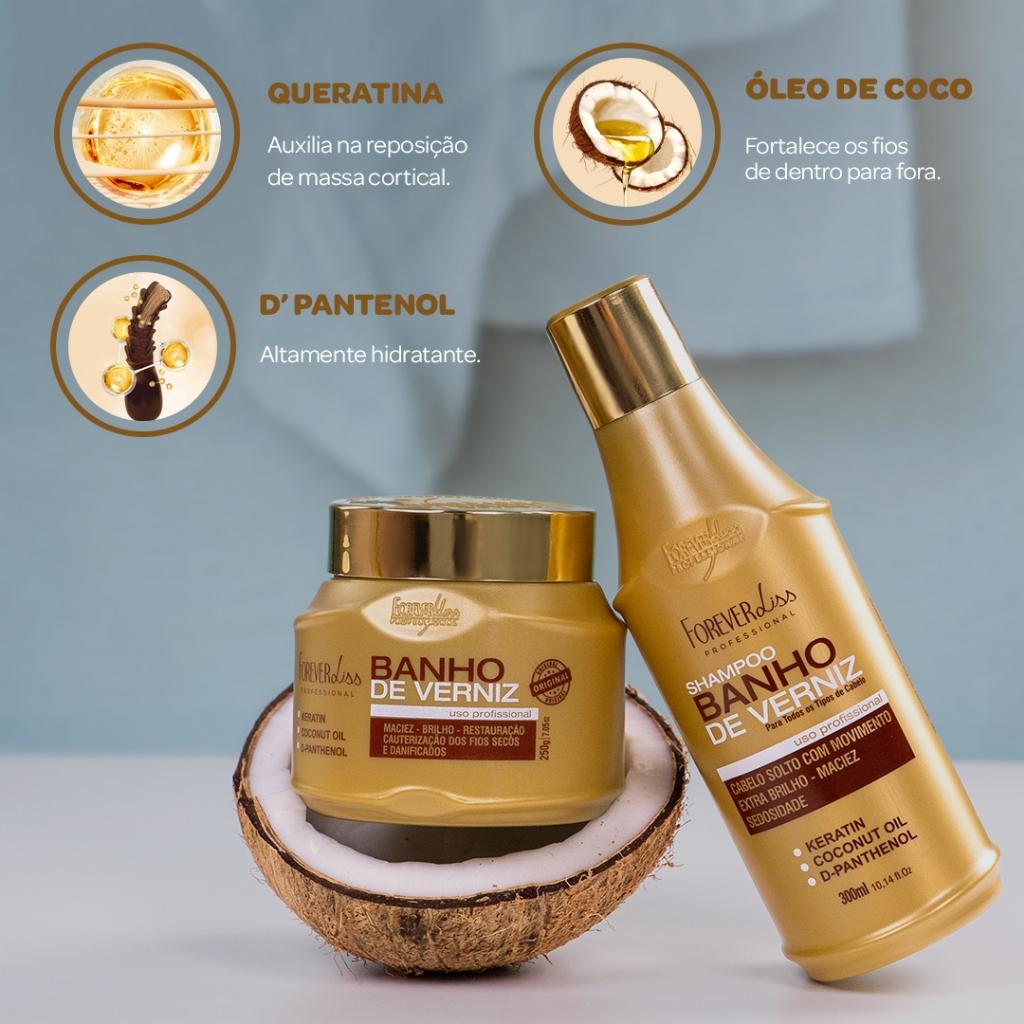 Kit Banho De Verniz Com Shampoo Condicionador E Máscara 250G Forever Liss