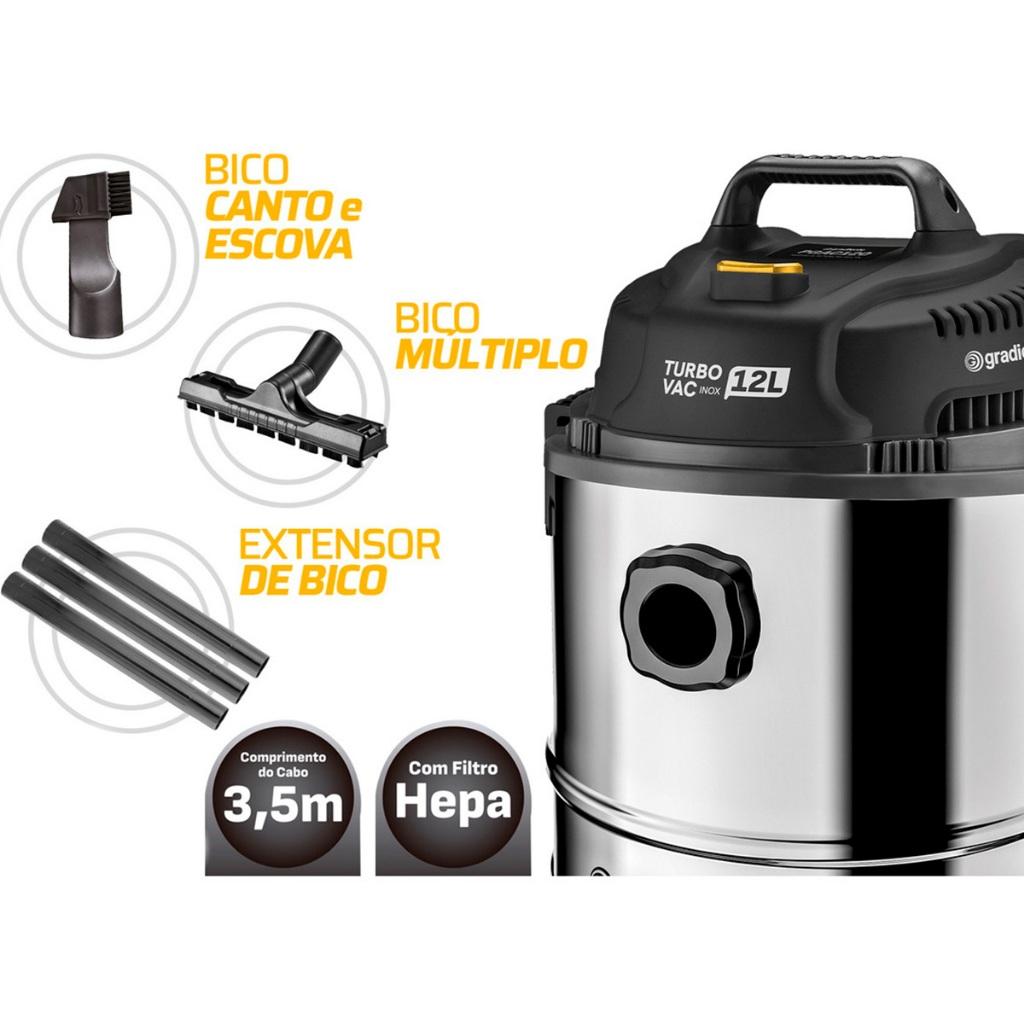 Aspirador De Pó E Água Inox Multiuso Com Soprador Turbo 12l 1200w Gradiente