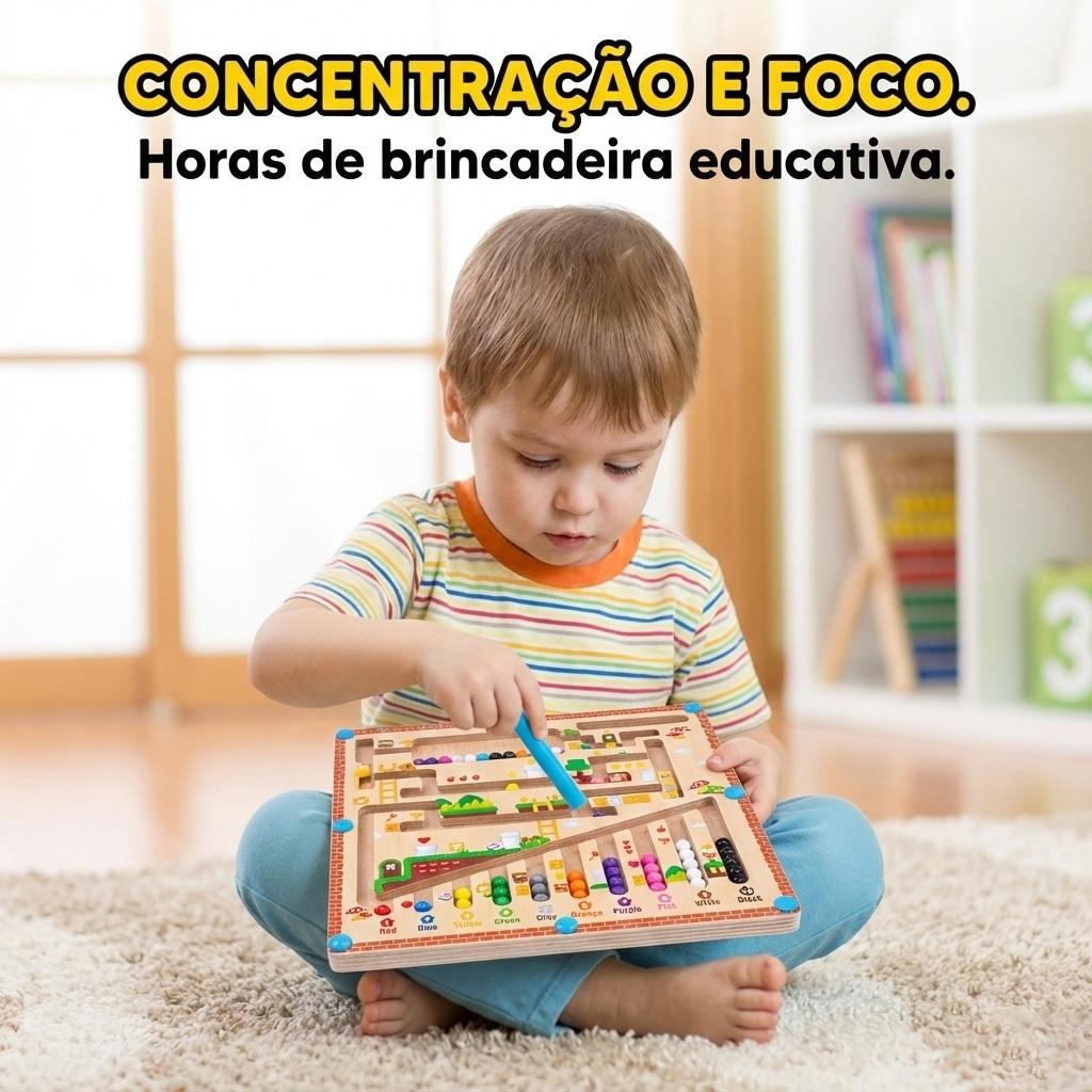Labirinto Magnético Coordenação Motora Pedagógico Imã Montessori Madeira Brinquedo Infantil Kizumba