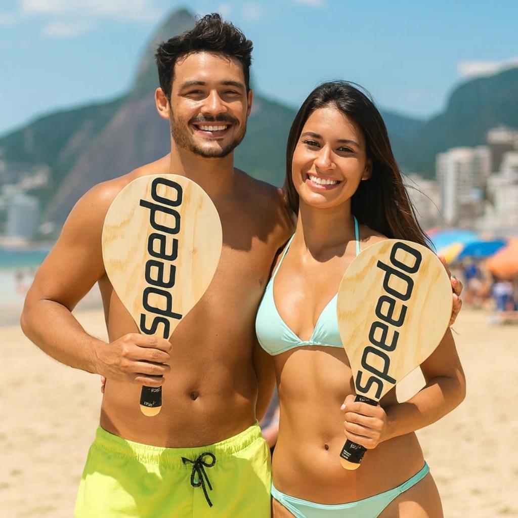 Kit Frescobol Speedo Popular Madeira 2 Raquetes 1 Bola Ecofriendly Original