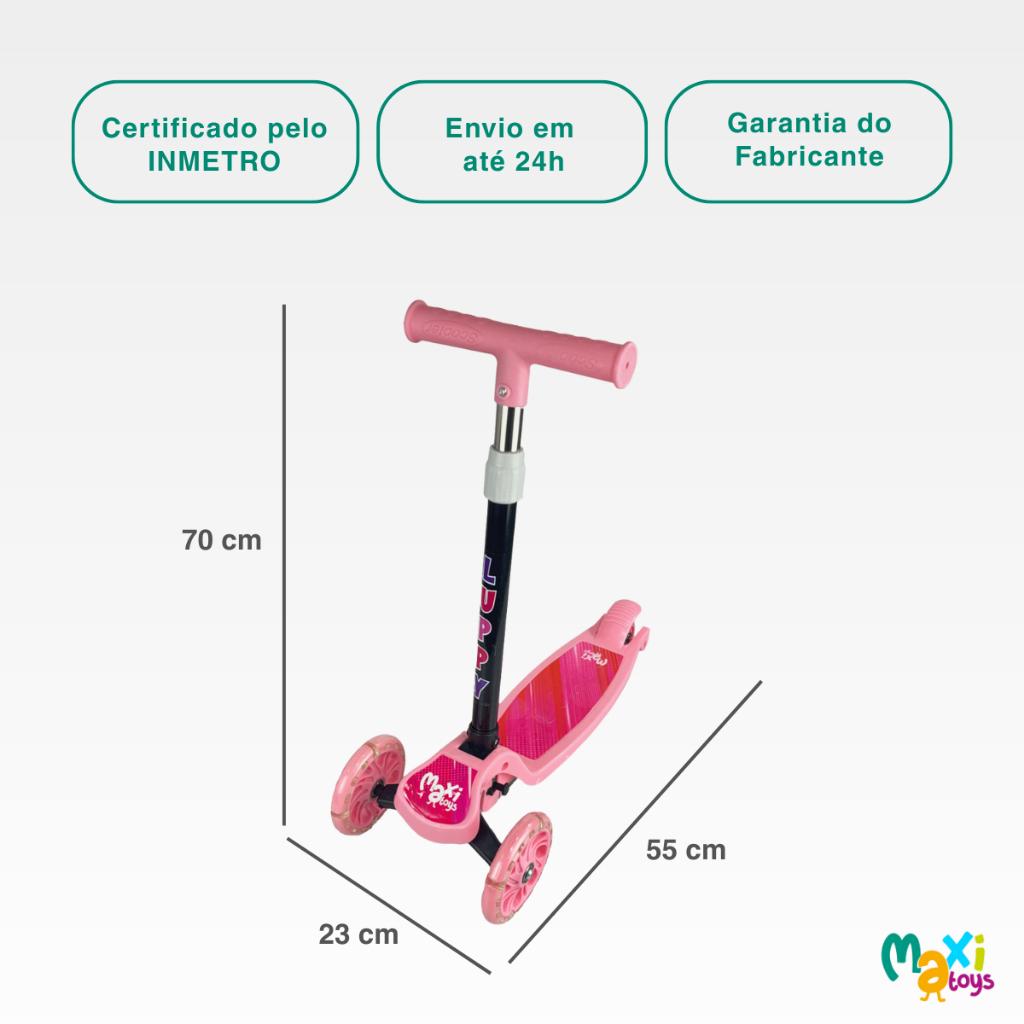 Patinete Infantil Dobrável 3 Rodas LED Luppy Maxi Toys