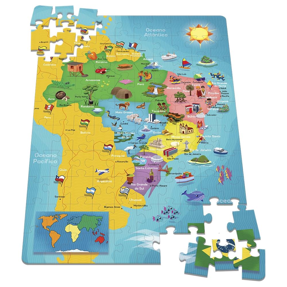 Quebra Cabeça Mapa Do Brasil 100 Peças Toyster Jogo Puzzle Brinquedo Infantil Educativo Didático História E Geografia