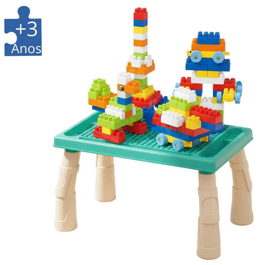 Mesa Mesinha Infantil Educativo 100 Blocos De Montar