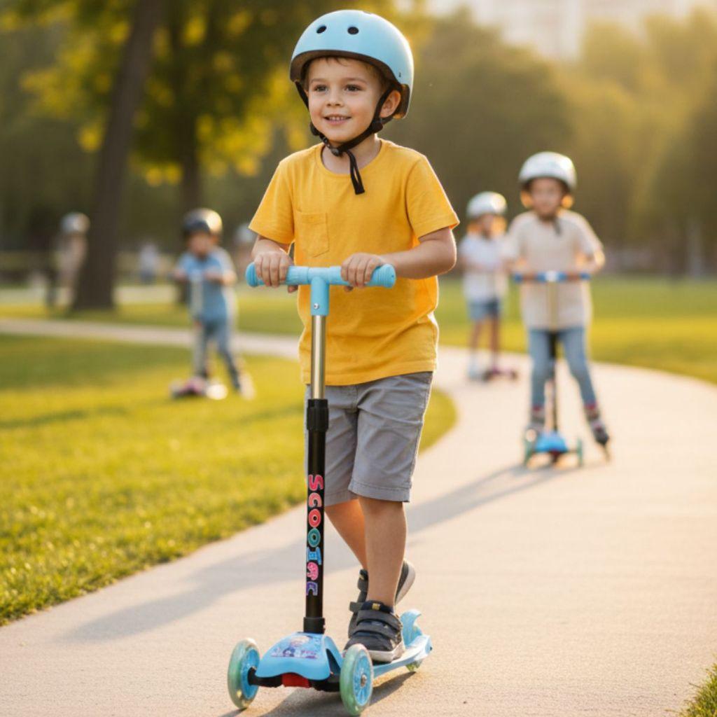 Patinete Infantil Dobrável 3 Rodinhas De LED Ajustável Azul E Rosa