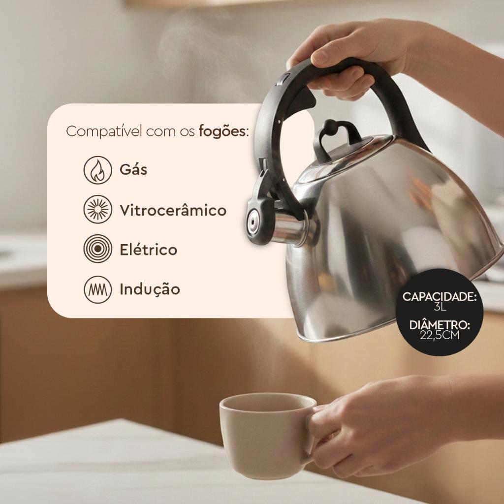 Chaleira De Inox Com Apito Brinox 3 L Black Diamond E Jasmin Com Indução