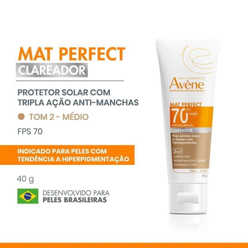 Protetor Solar Facial Avène Mat Perfect Fluido Clareador Fps70 Cor Média Com 40g
