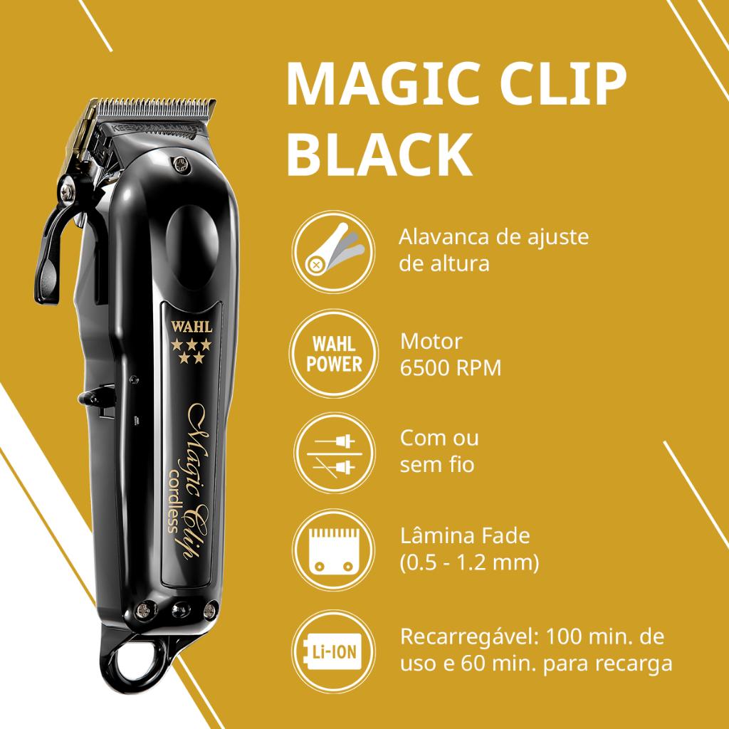 Wahl Máquina De Cortar Cabelo Profissional Magic Clip Black Cordless Lâmina Crunch Sem Fio Bivolt