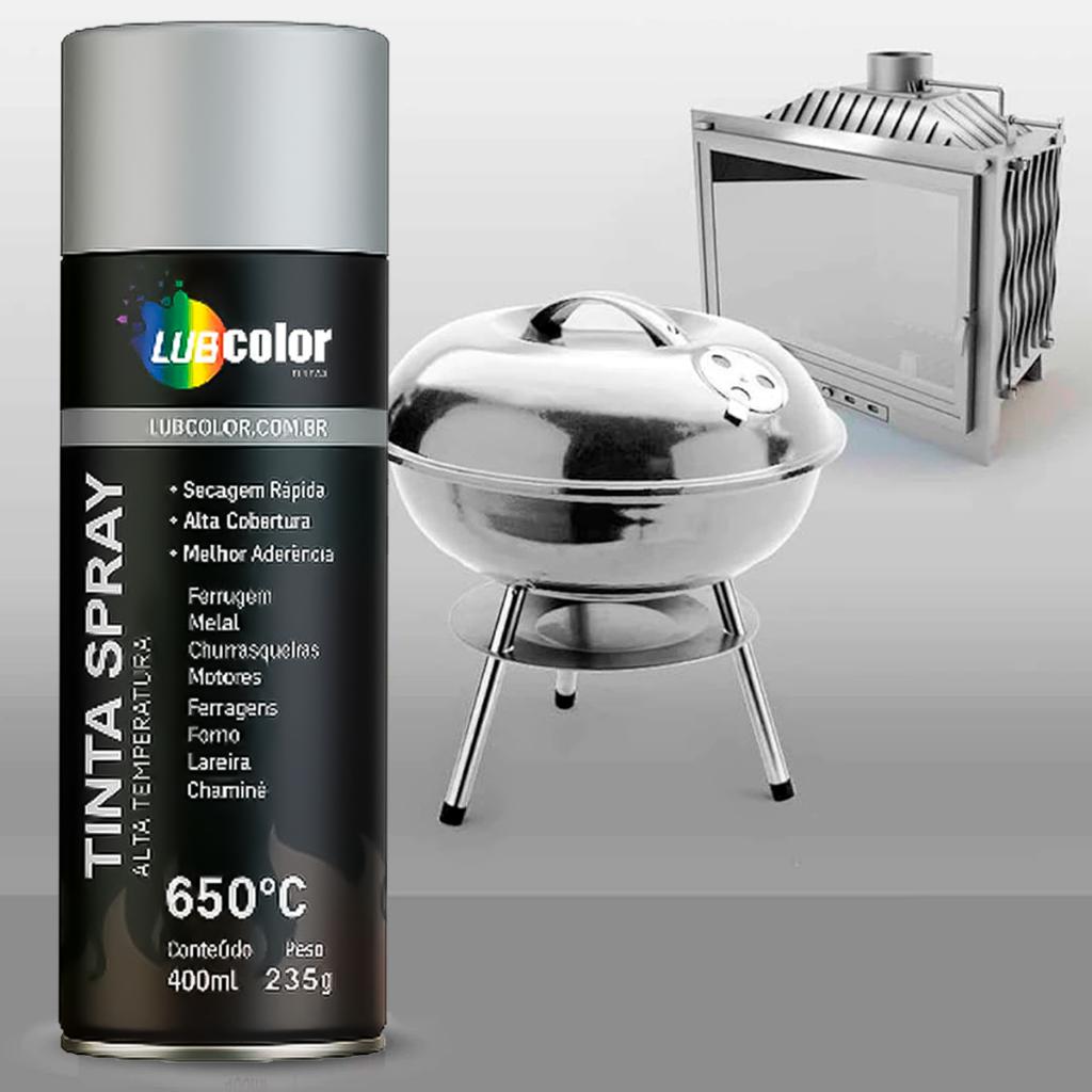 Tinta Spray Alumínio Alta Temperatura Uso Geral 400ml Madeira Plástico Metal Isopor - Lubcolor