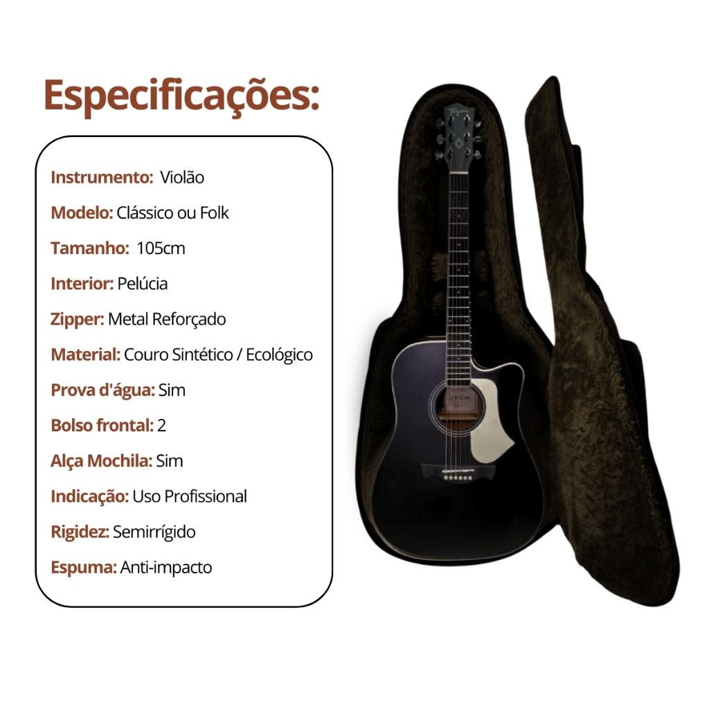Capa Semicase Violão Clássico Folk Sierra Sag200 Couro Ecológico Hard Case