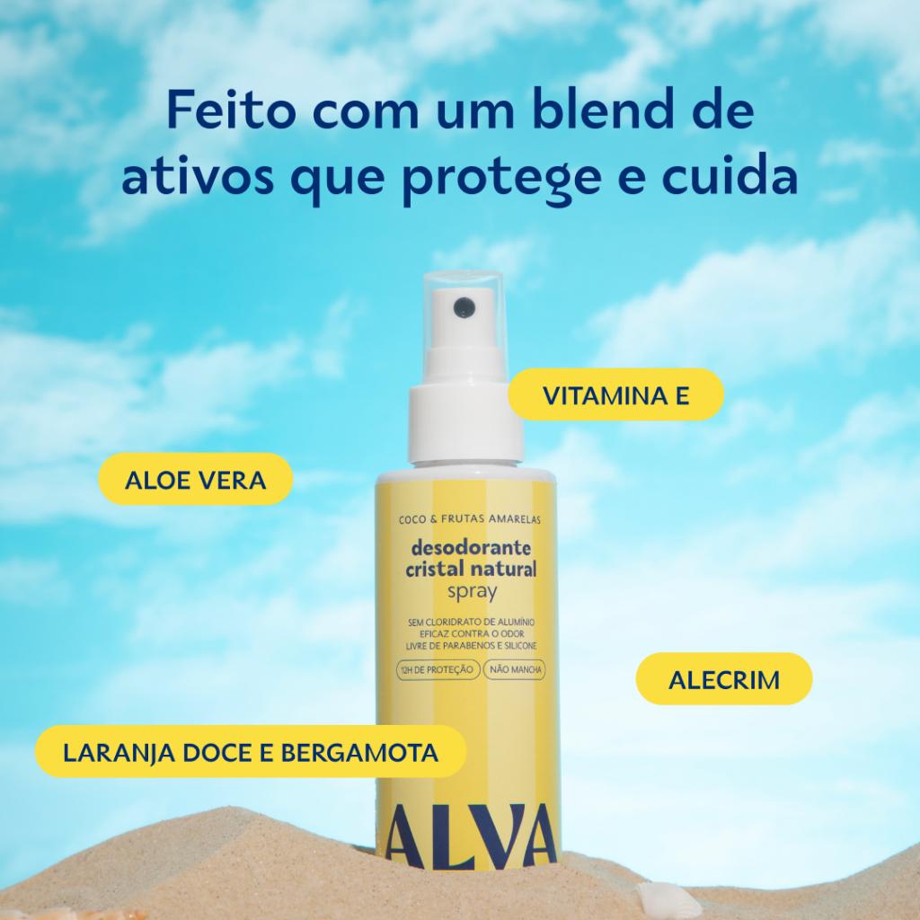 Desodorante Spray Cristal Natural Coco Frutas Amarelas Vegano 120ml Alva