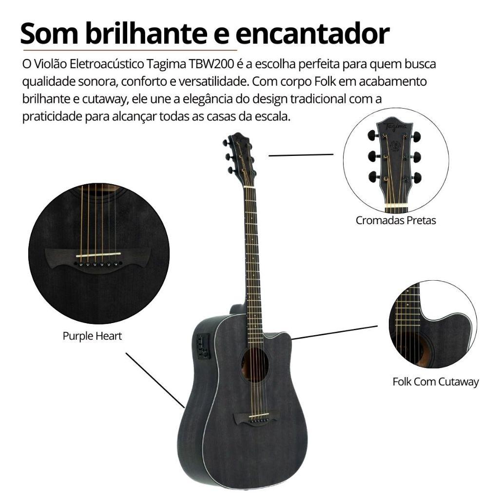 Kit Violão Tagima Tbw Black Wood Series Elétrico Folk + Acessórios