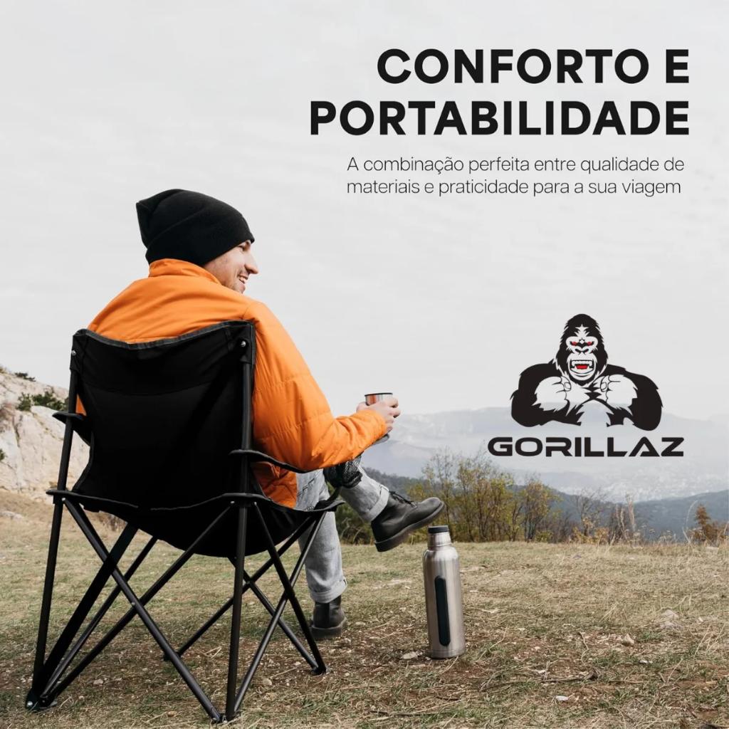Cadeira Dobrável Portátil Para Praia E Camping Com Porta Copos Gorillaz