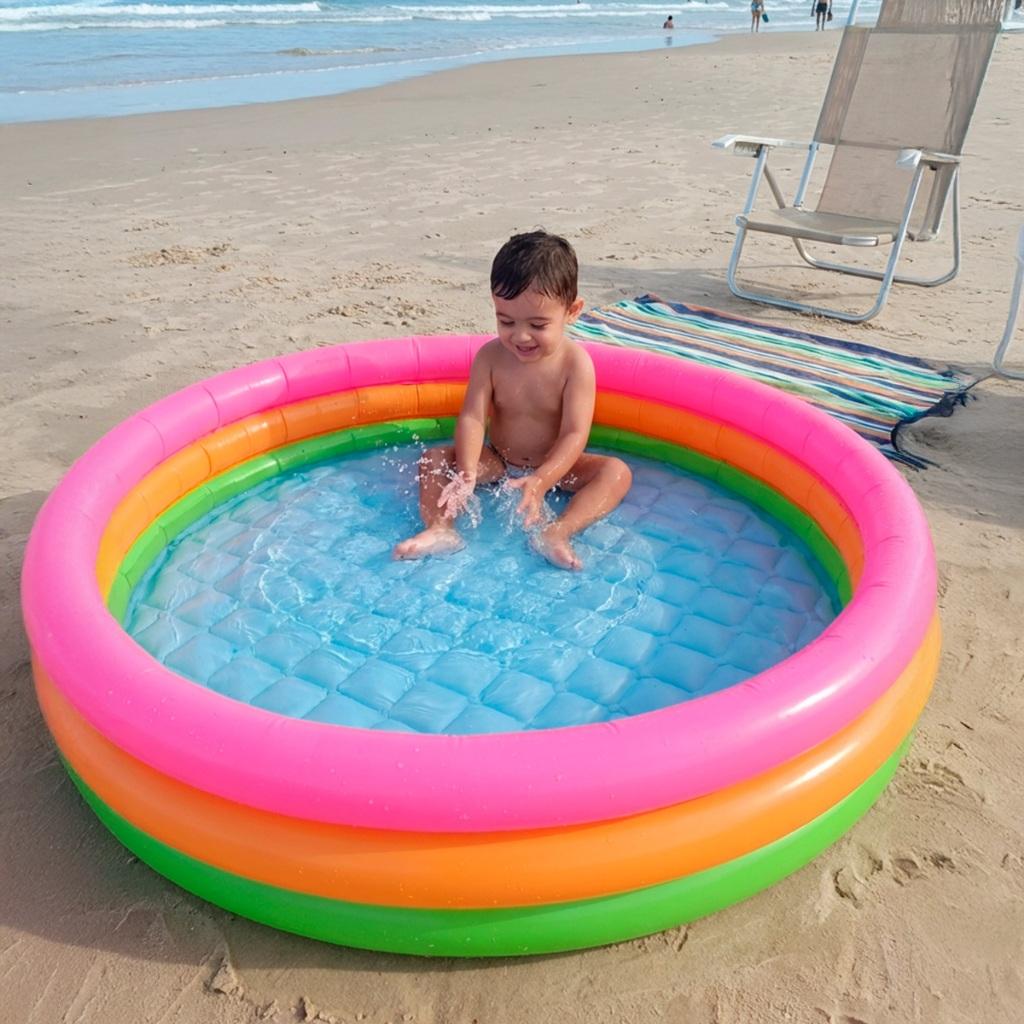 Piscina Inflável Infantil De 3 Camadas Multiuso 400 Litros Fundo Inflável Azul Macio Pvc Resistente Inmetro - Queen Shop