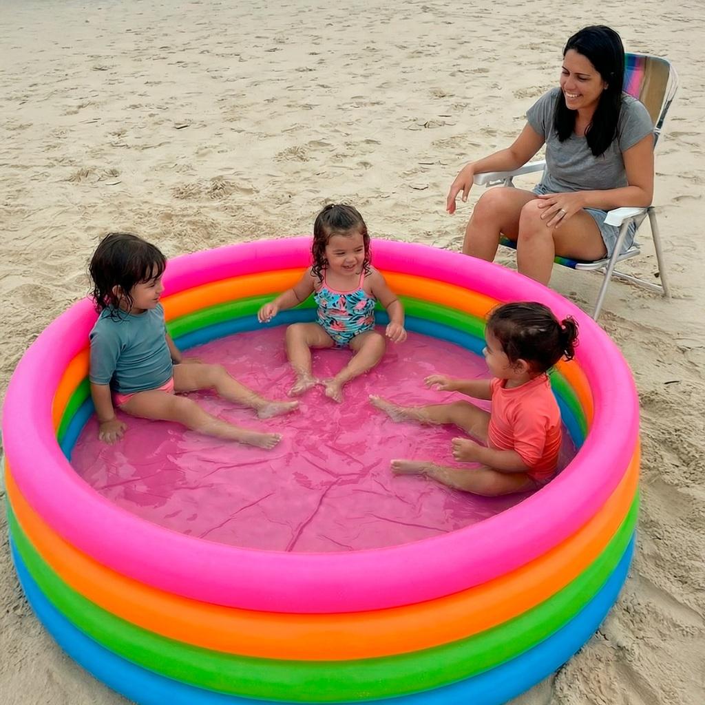 Piscina Inflável Grande 600 Litros 160x40cm Multiuso - 4 Camadas Fundo Rosa - Pvc Resistente - Selo Inmetro - Queen Shop