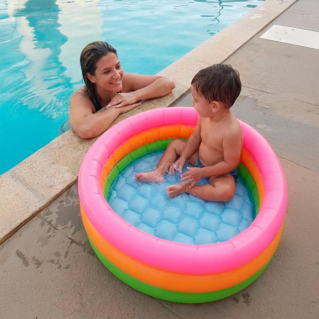 Piscina Banheira Infantil Multiuso 40 Litros 62cm - Fundo Azul Inflável Acolchoado - Pvc Resistente Inmetro - Queen Shop