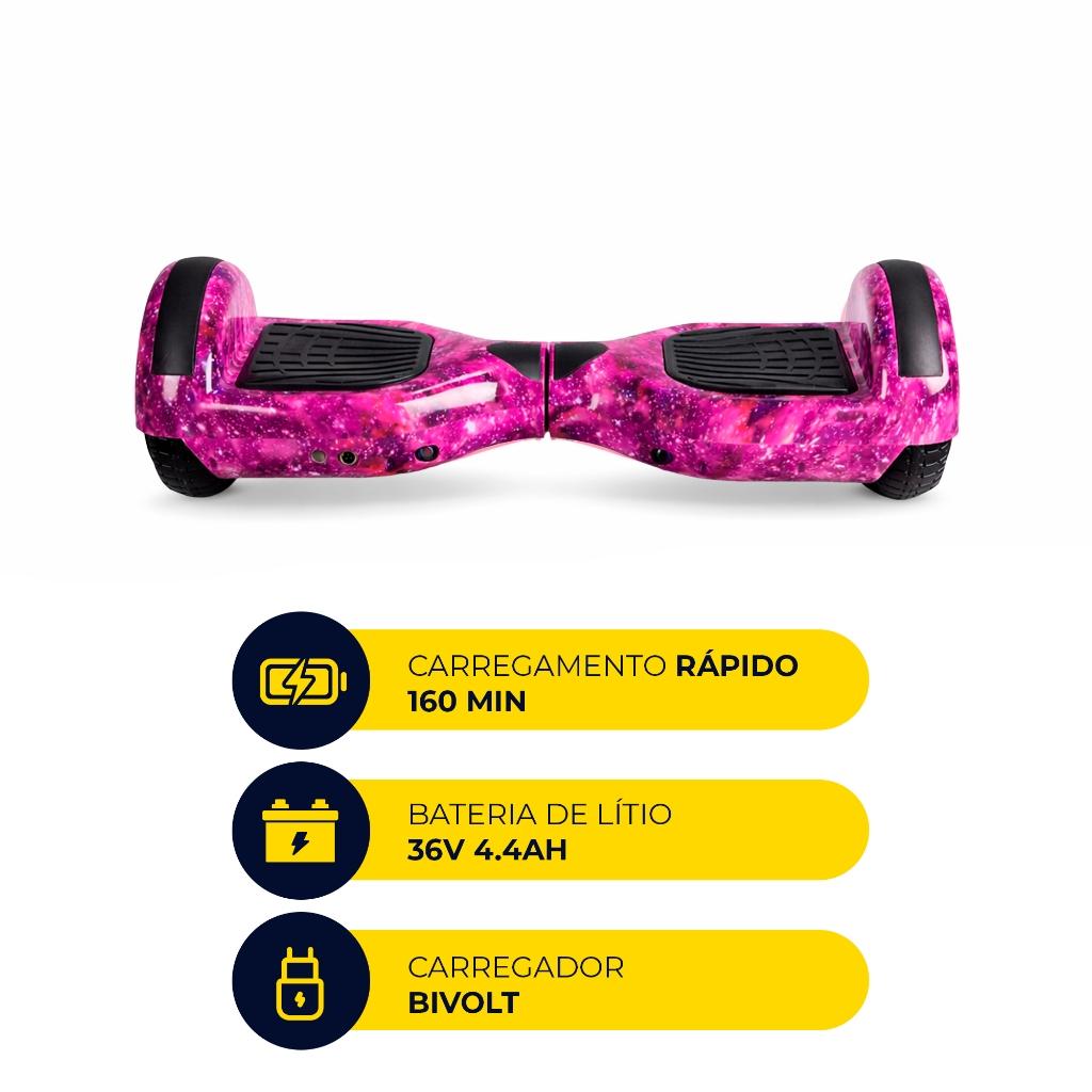 Hoverboard Skate Elétrico 6.5 LED Bluetooth Roxo Galáxia