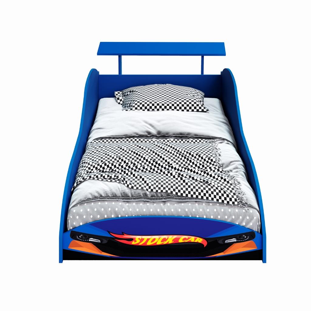 Cama Infantil Carro Stock Car Azul Mdf Aerofólio Com Juvenil Masculina Quarto Menino Com Colchão