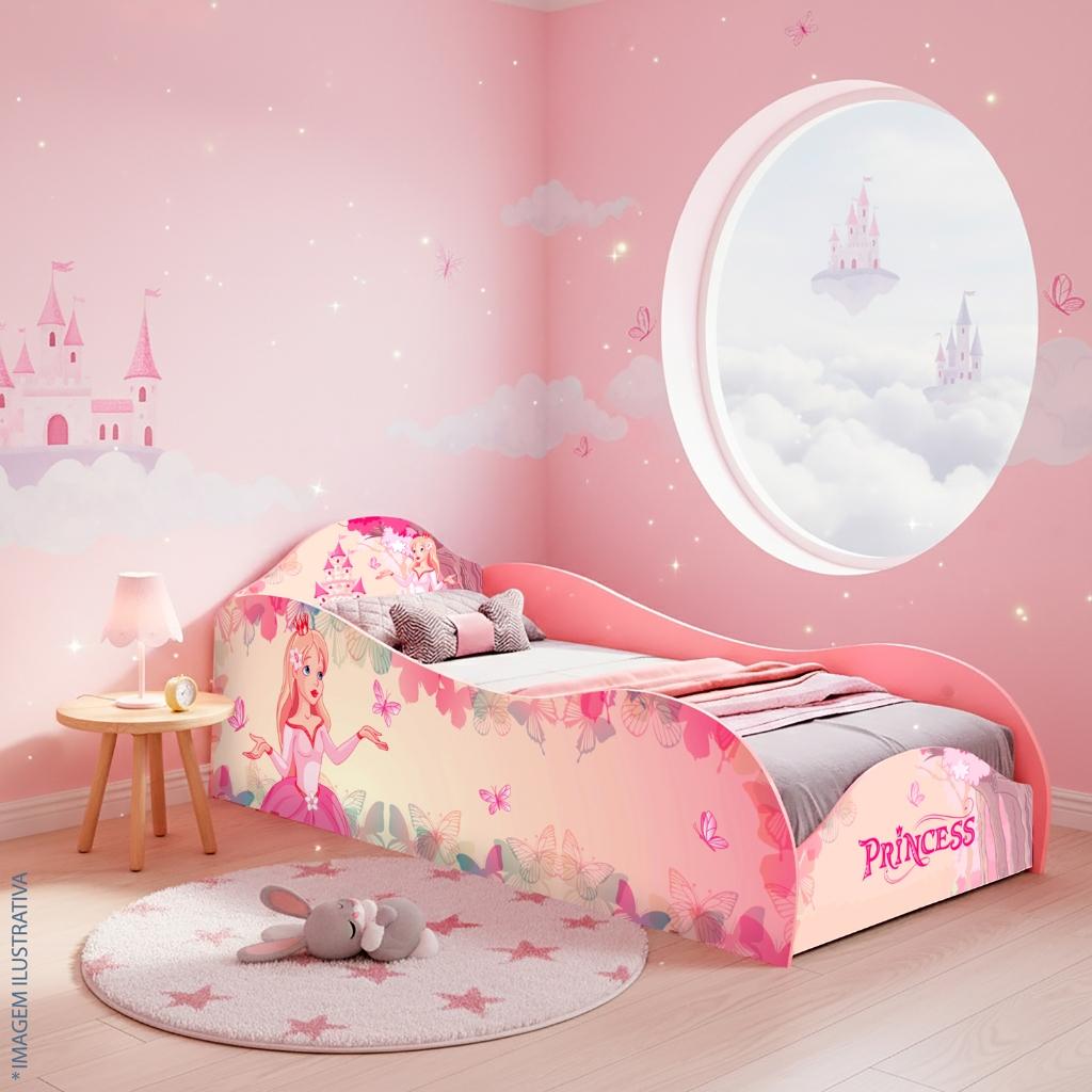Cama Infantil Princesa Rosa Em Mdf Juvenil Feminina Montessoriana Para Quarto De Menina Com Colchão