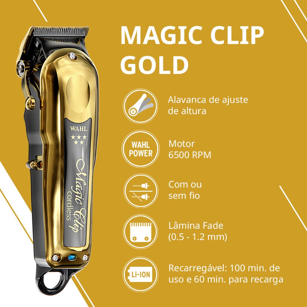 Wahl Máquina De Corte Magic Clip Gold Dourada Sem Fio Motor 6500 Rpm