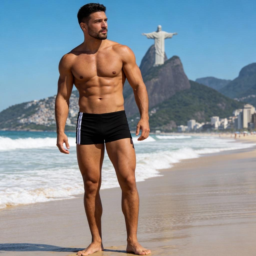 Sunga Masculina Boxer Praia Verão Listras Cordão Ajustável Sortida