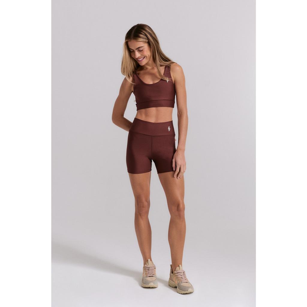 Conjunto Feminino Fitness Short Bolso Cós + Top Decote U Arm