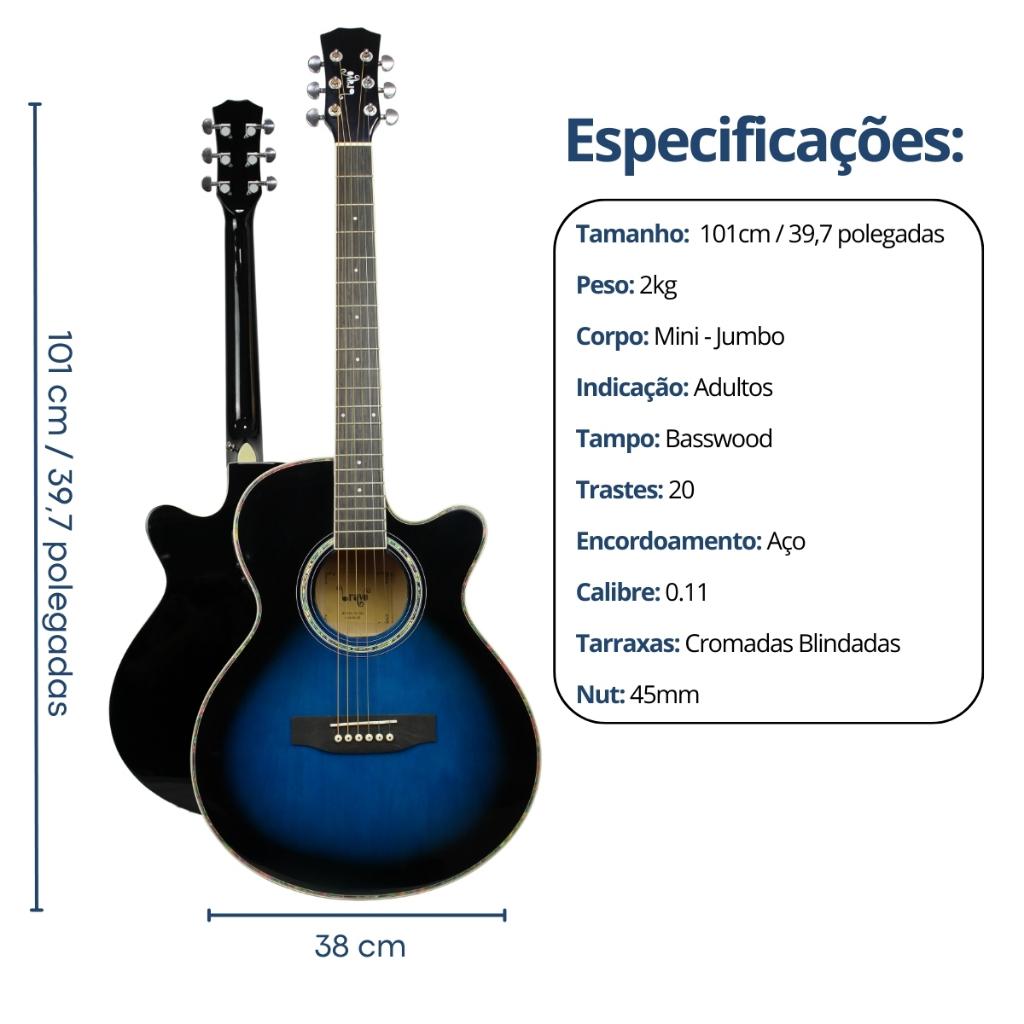 Kit Violão Elétrico Bravo Tf200 Aço Série Tuneful + Bag Luxo + Acessórios