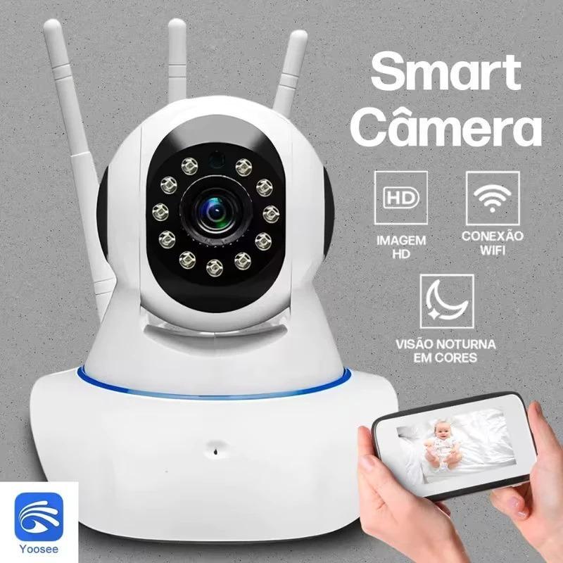 Câmera Ip Wifi 360 Robô 3 Antenas Visão Noturna Full HD Microfone Áudio