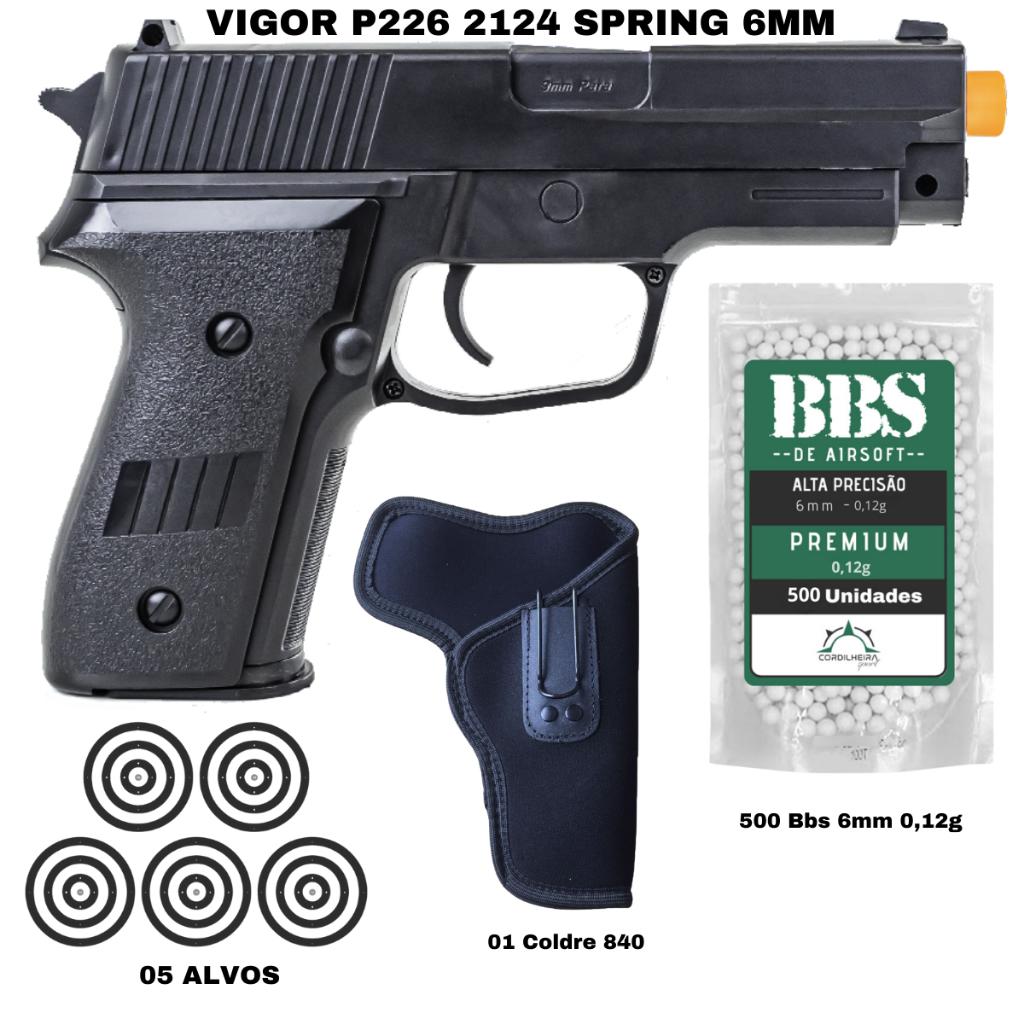 Pistola De Airsoft Spring P226 2124 6mm Rossi Vigor + Acessórios Completo