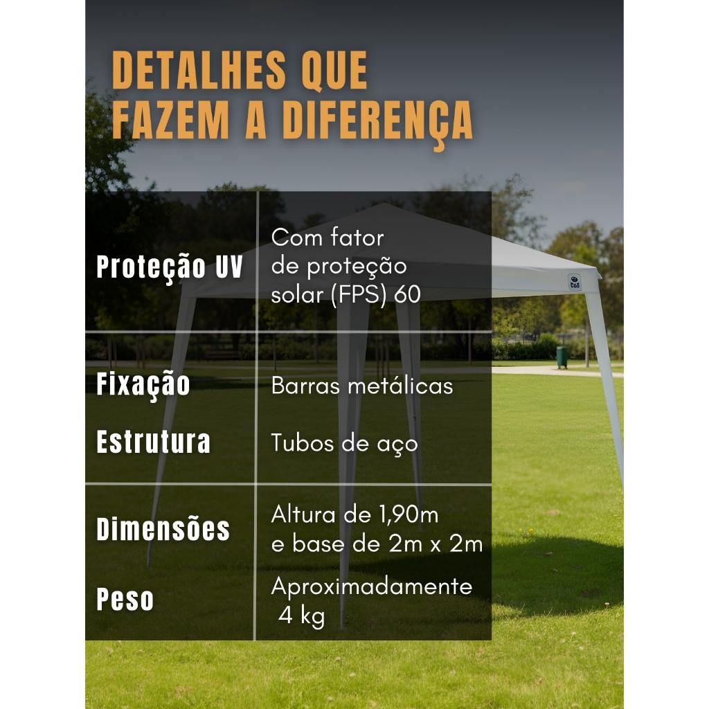 Tenda Gazebo 2x2 Desmontável Fácil De Montar Reforçada Eventos Festas Aniversários Casamento Proteção Uv Branca