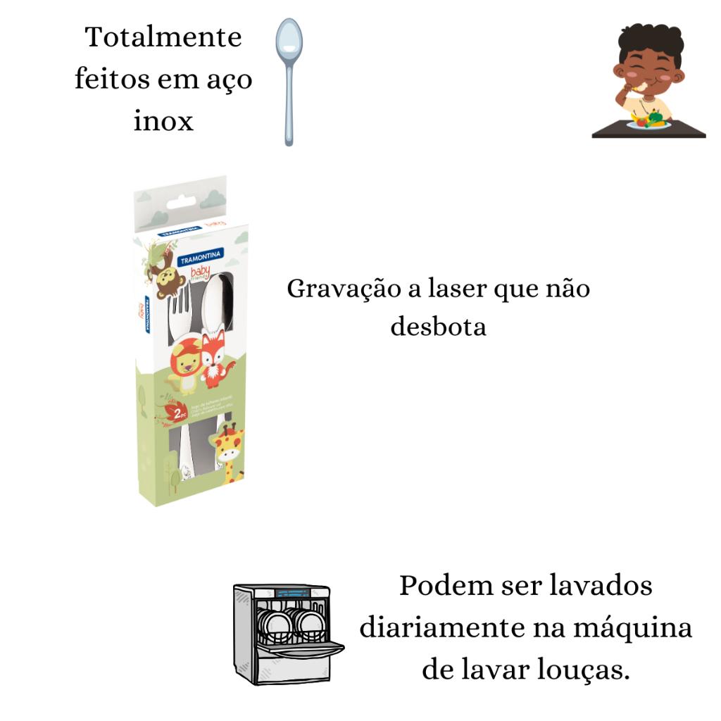 Kit Talheres Infantil Com Nome Personalizados Tramontina - 2 Peças Colher E Garfo