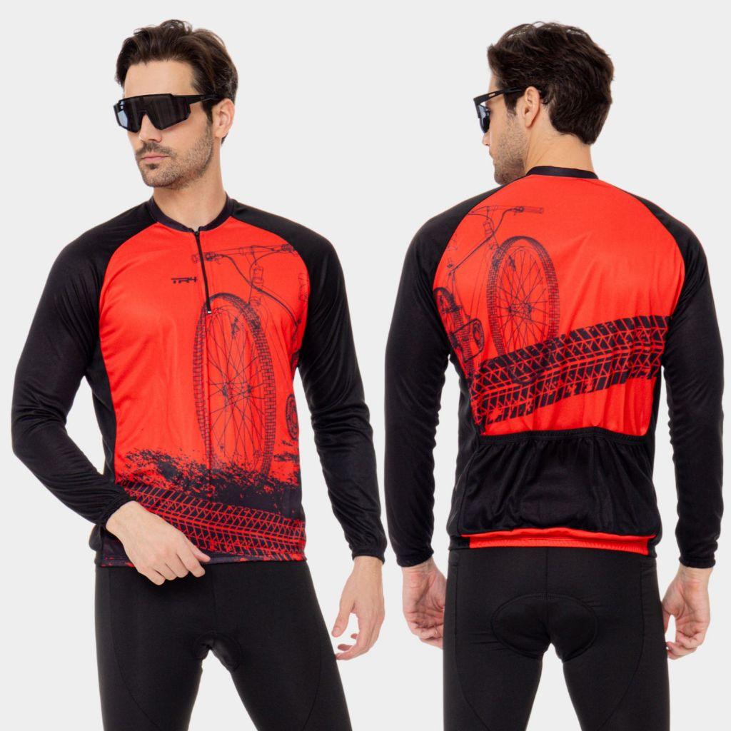 Roupa De Ciclismo Masculino Conjunto Ciclista Várias Cores Camisa Manga Longa Inverno Frio E Bermuda