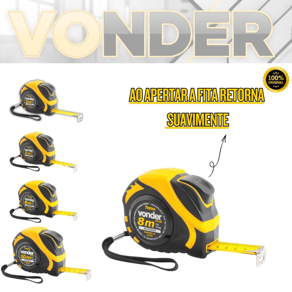 Trena Profissional Emborrachada De Aço 10m 8m 5m 3m Autotrava Reforçada Com Trava - Vonder PLUS