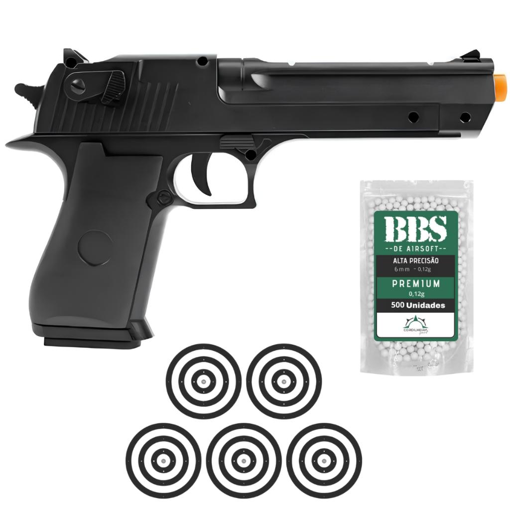 Pistola Desert Eagle V30 Vigor Mola 6MM Rossi Airsoft + Escolha Seu Kit