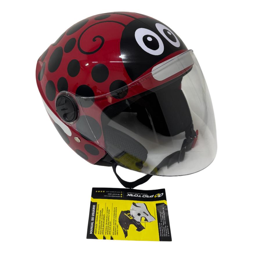 Capacete Liberty New3 Personalizado Joaninha Adulto Vermelho/preto Viseira Cristal Leve Confortável