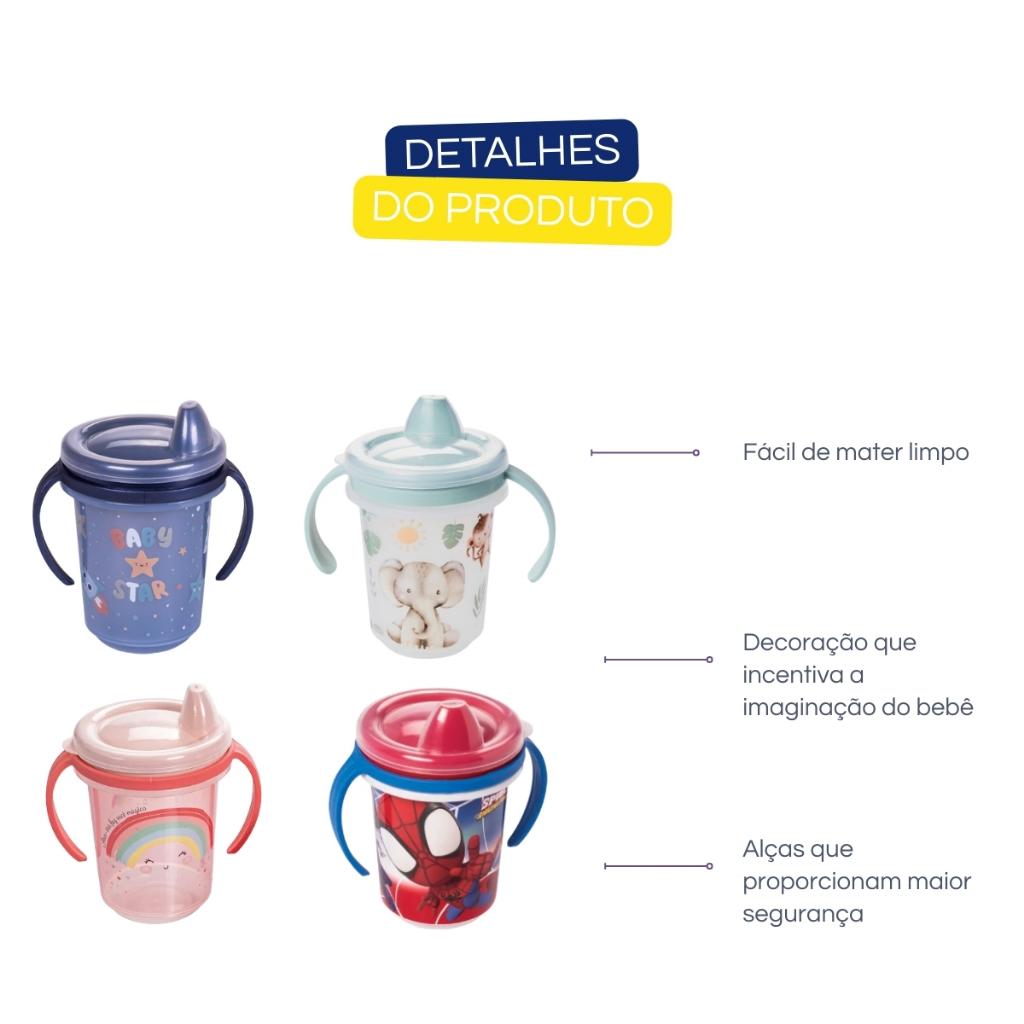 Copo Infantil Antivazamento De Transição Com Alça E Tampa 330ml Plasútil
