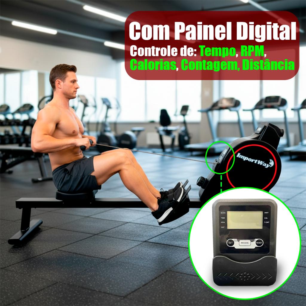 Aparelho Simulador De Remo Fitness Iwf020 Portátil Treino Completo Com Monitor Digital Suporta Até 150kg - Importway