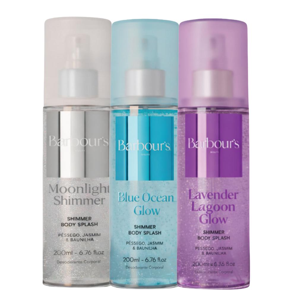 Kit 3 Body Splash Shimmer Com Brilho Lavender Blue Moonlight Barbour S 200ml