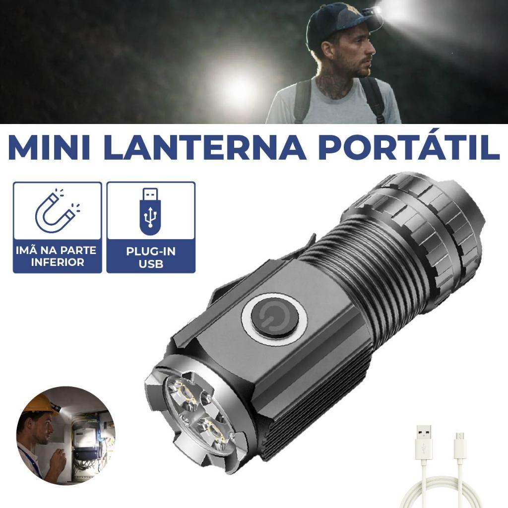 Mini Lanterna Portátil LED Imã Embutido Alta Potência Carregador USB Bivolt