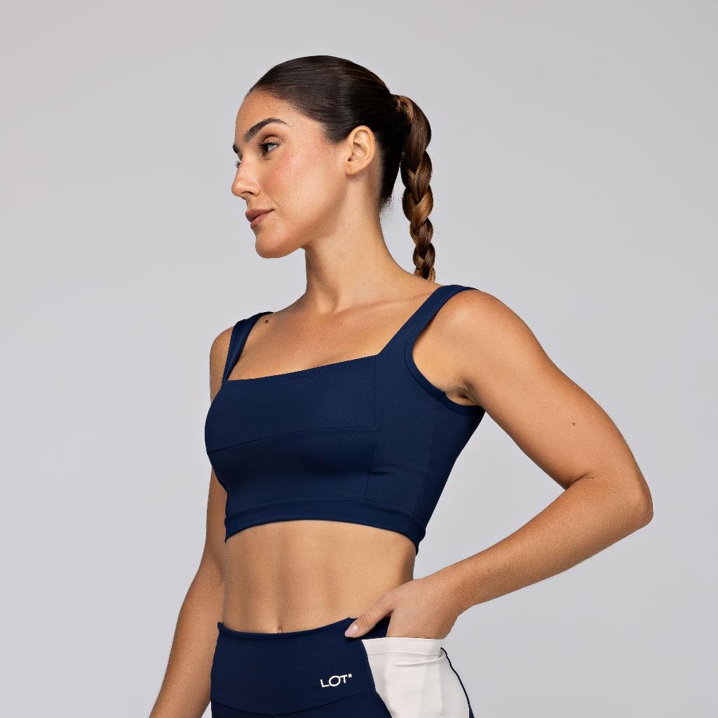 Top Poliamida Feminino Academia Fitness Alta Sustentação Toque Gelado Recorte Quadrado