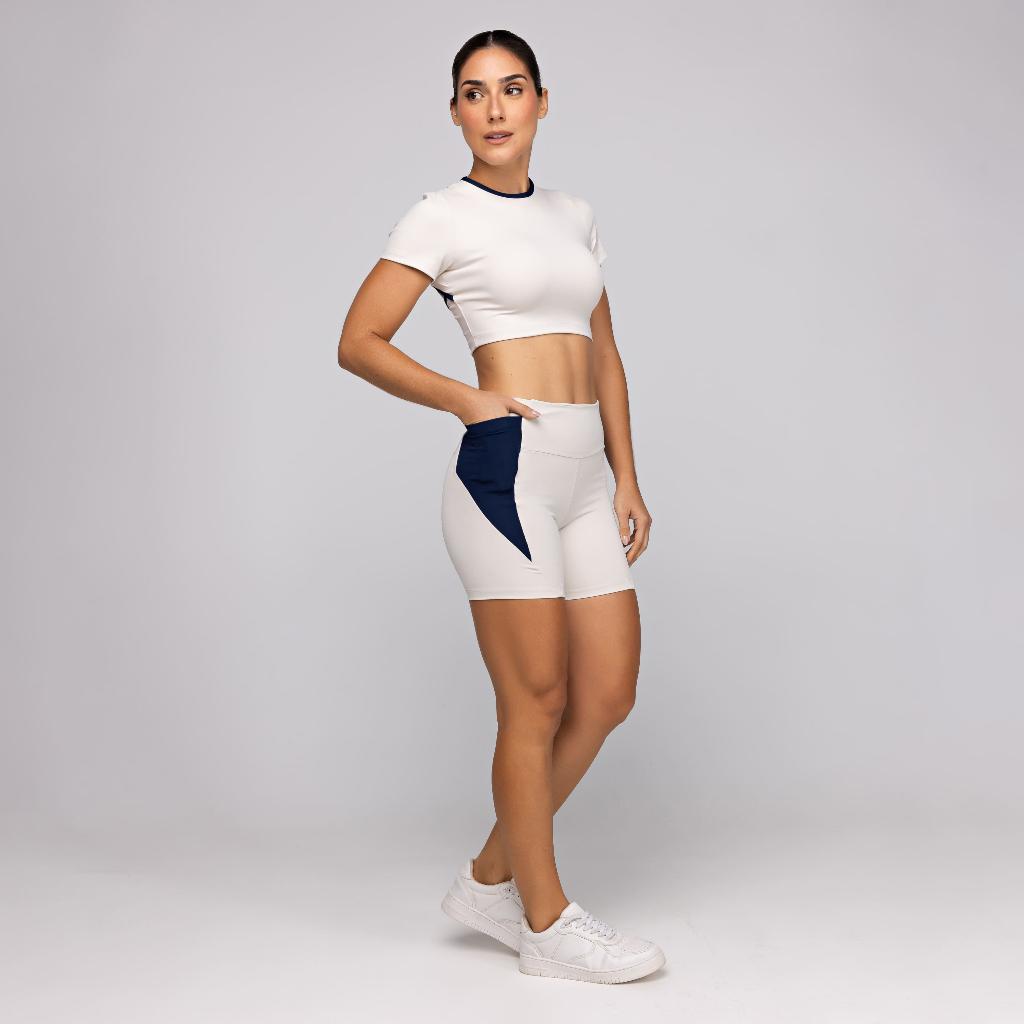 Conjunto Fitness Feminino Academia Top Costas Abertas Alta Sustentação E Short Com Bolso Frame