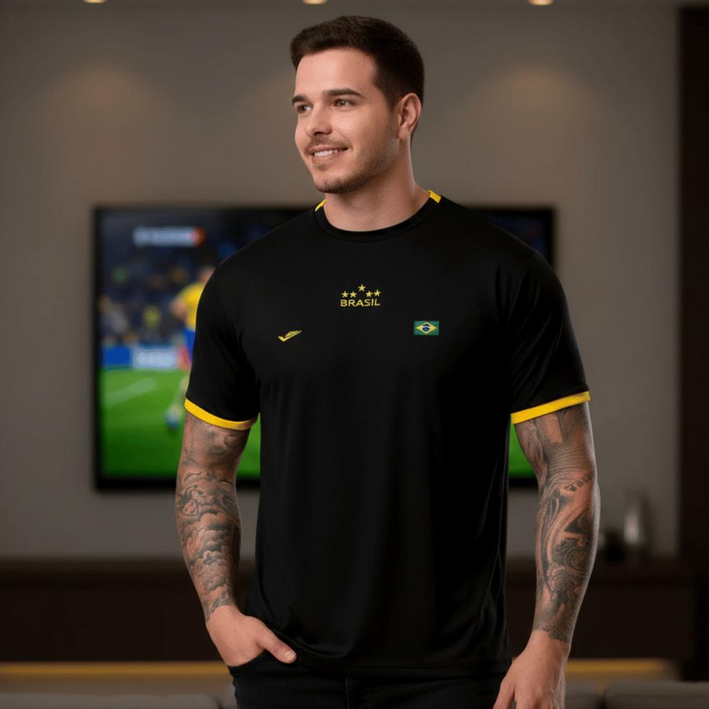 Camisa Brasil Masculina Preta 2026 Torcedor Dry Fit Conforto Respirável Casual Futebol
