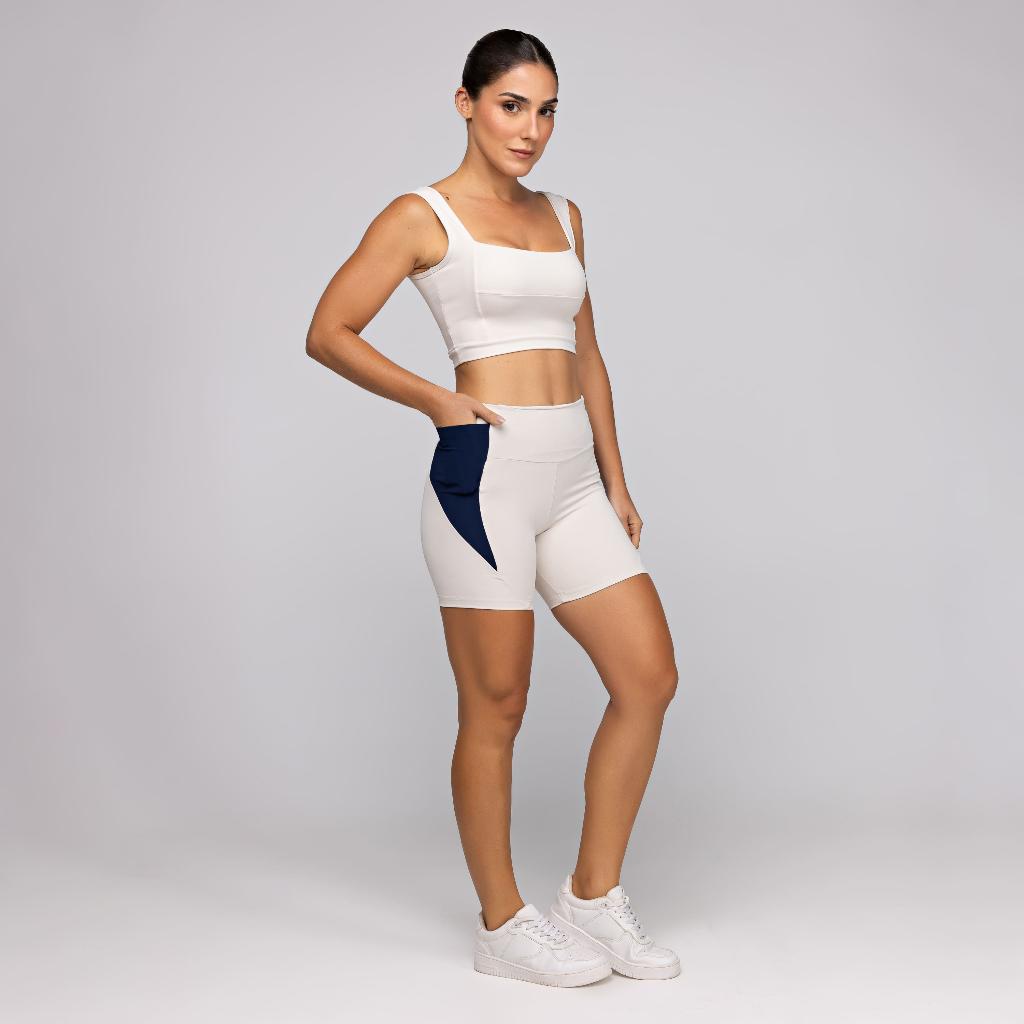 Conjunto Fitness Feminino Academia Top Alta Sustentação E Short Com Bolso Frame