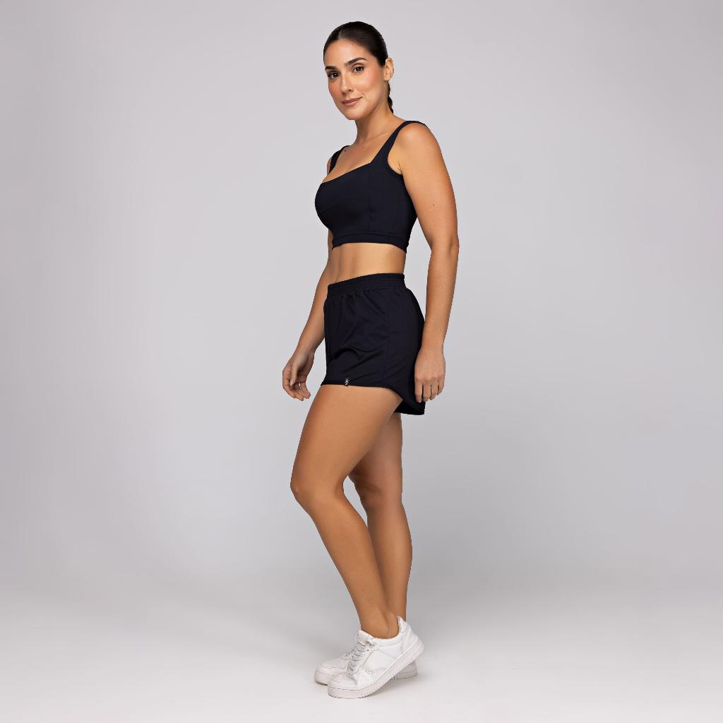 Conjunto Fitness Feminino Academia Top Alta Sustentação E Short Duplo Soltinho Com Bolso