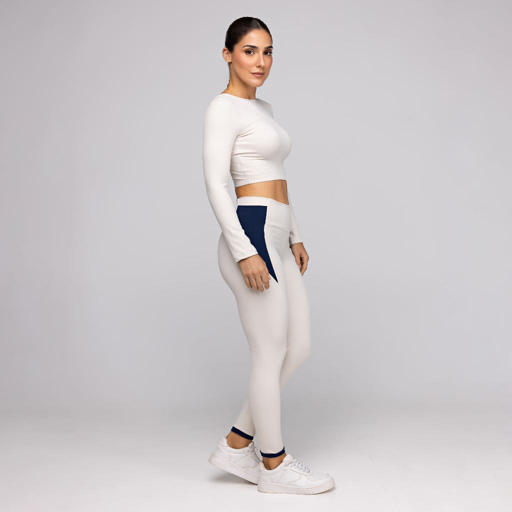 Conjunto Fitness Feminino Academia Top Manga Comprida Costas Aberta E Calça Legging Com Bolso Frame