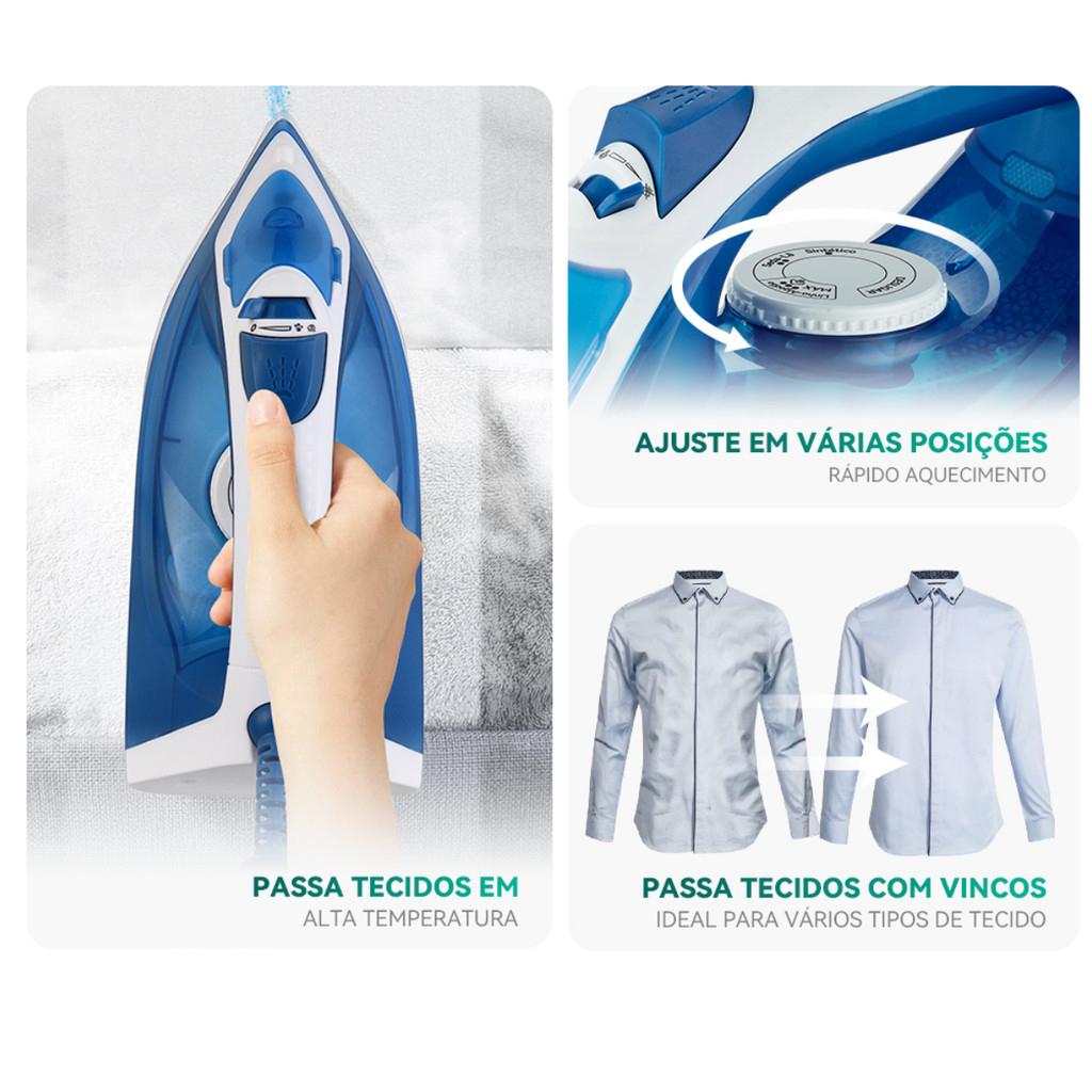 Ferro De Passar Roupa Com Vapor Alta Temperatura Reservatório 240ml Limpeza Automática Bivolt 110v/220v