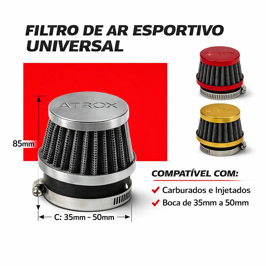 Filtro De Ar Moto Esportivo Reto Universal Com Adaptador