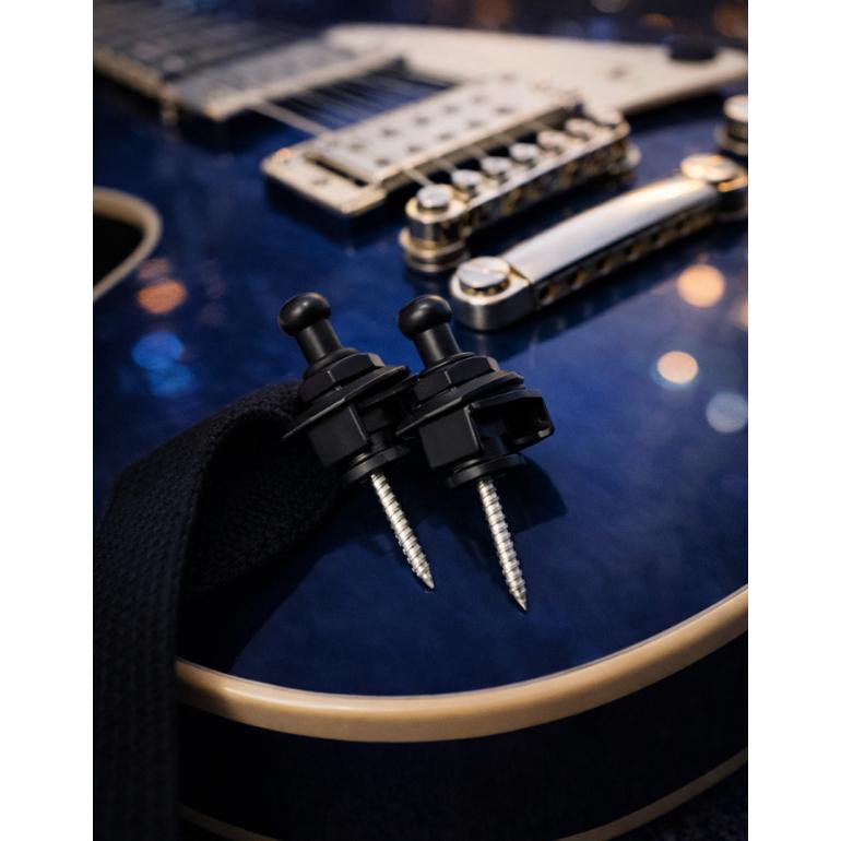 Kit 2x Strap Lock Trava Correia Para Guitarra Baixo Violão Nas Cores Cromado Dourado Preto