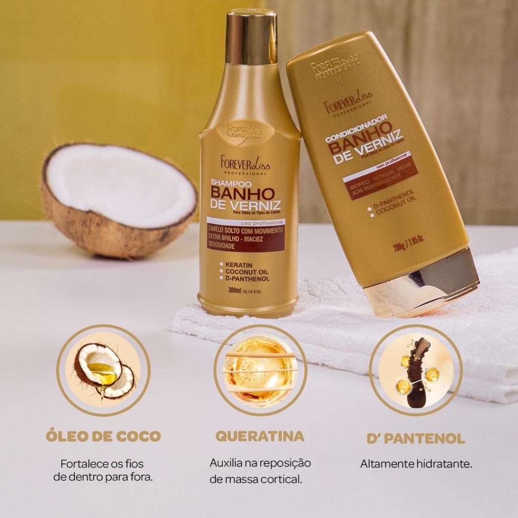 Kit Banho De Verniz Com Shampoo E Condicionador Forever Liss