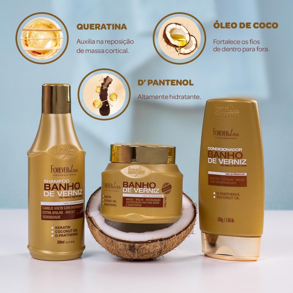 Kit Banho De Verniz Com Shampoo Condicionador E Máscara 250G Forever Liss