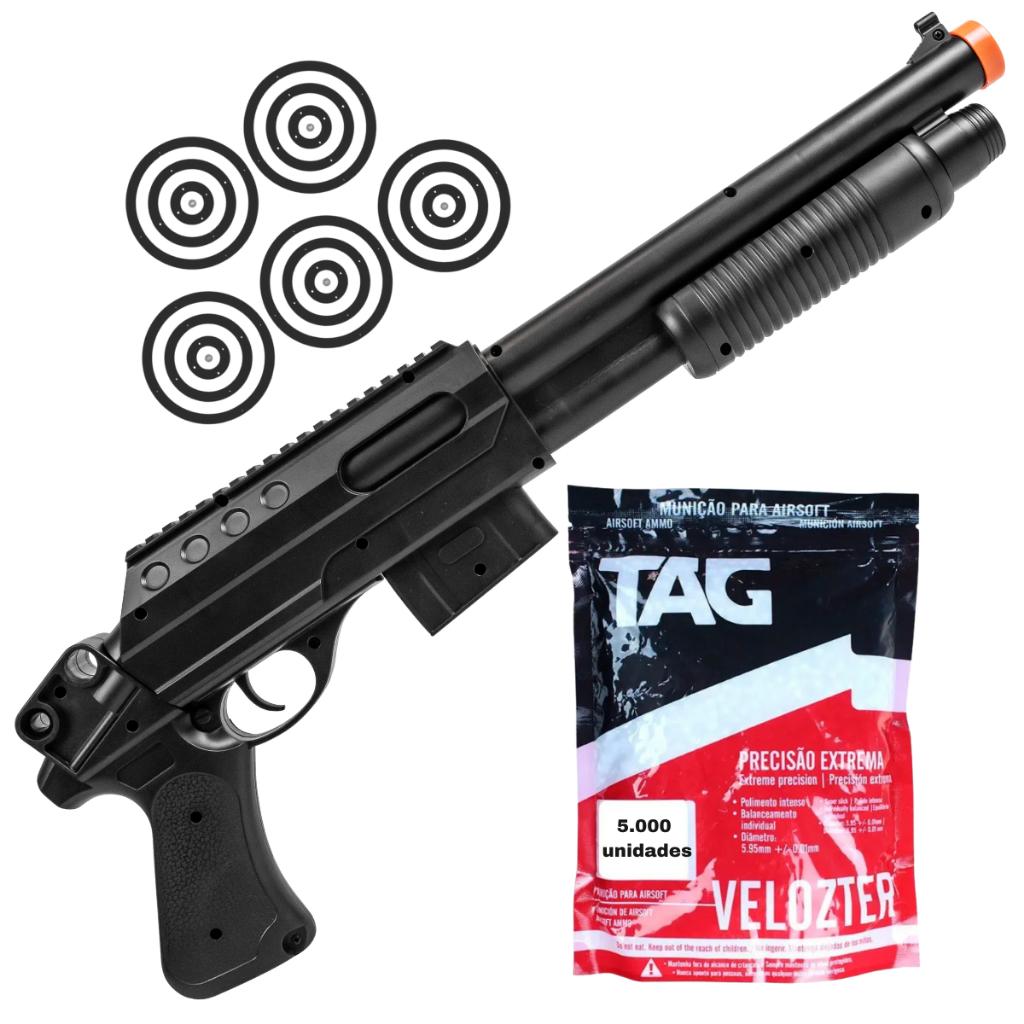 Rifle De Airsoft Shotgun Vg Pump Tatical Short Mola 6mm + Escolha Seu Kit